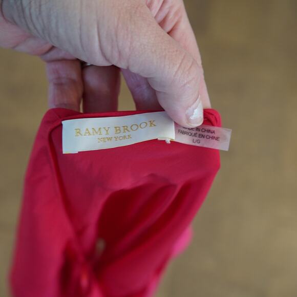 NWT Ramy Brook Womens Size L Top Janey One Shouler Ruffle Hem Bright Red - Picture 11 of 11